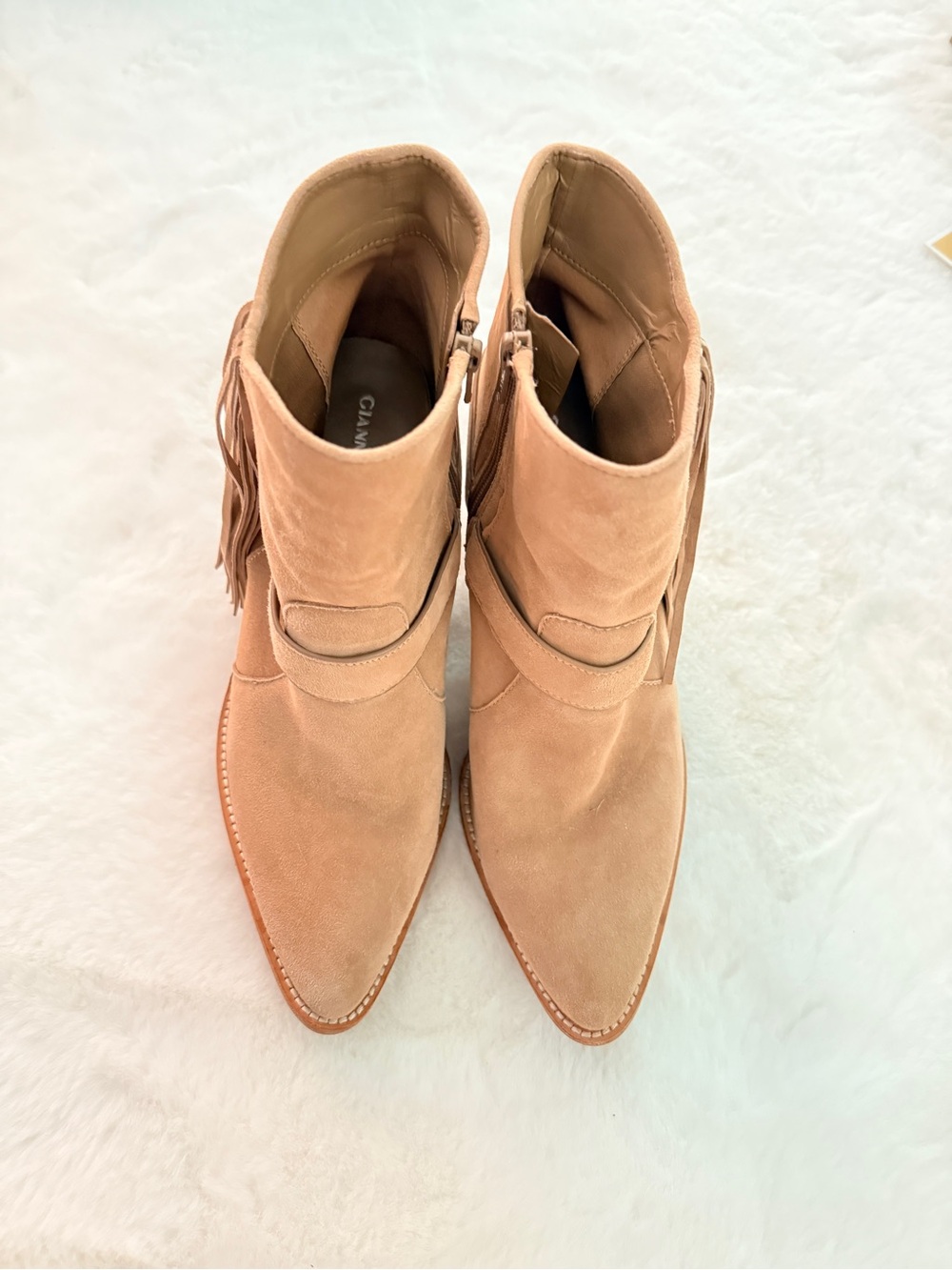Gianni Bini Tan Suede Fringe Ankle Boots